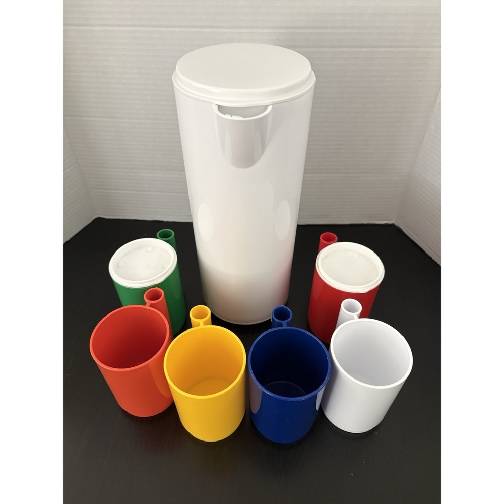 Vintage Ingrid Chicago Drink Connection Pitcher Stacking Cups Lids Retro MCM